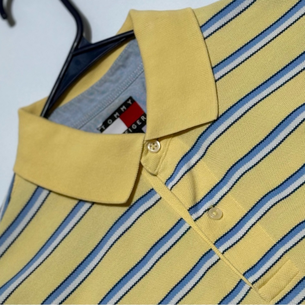 Tommy Hilfiger Men's Size M Polo in Yellow and‎ Blue Stripes Excellent